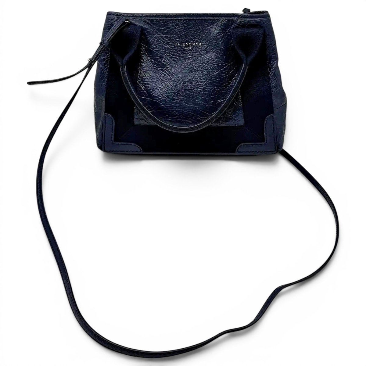 Navy cabas leather crossbody bag