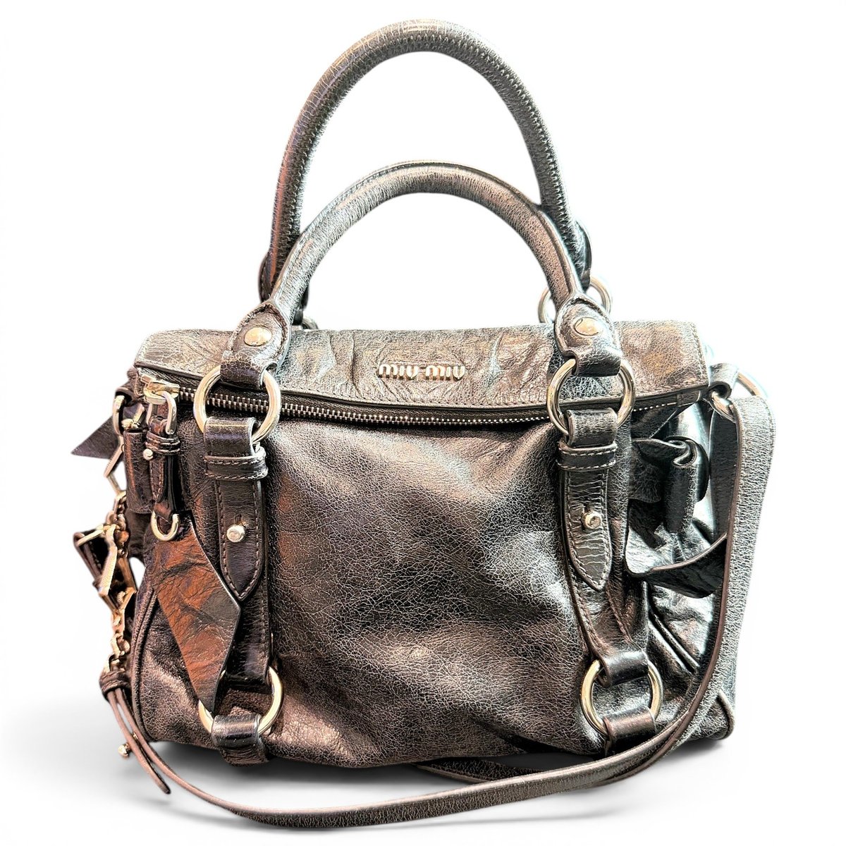 Bow bag leather handbag