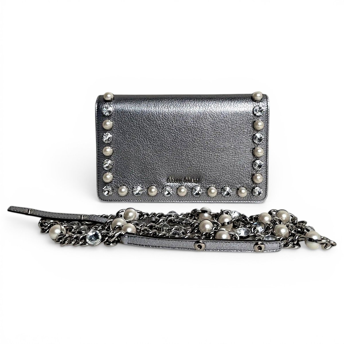 Miu Crystal leather crossbody bag