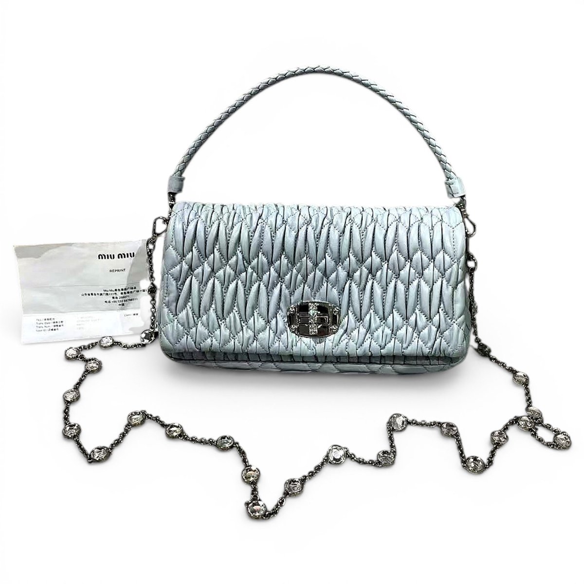 Miu Crystal leather handbag