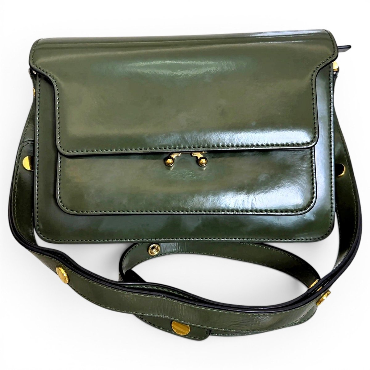 Trunk patent leather handbag