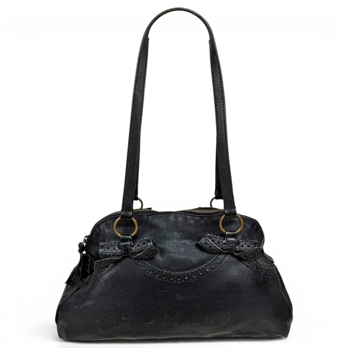 Bow bag leather handbag