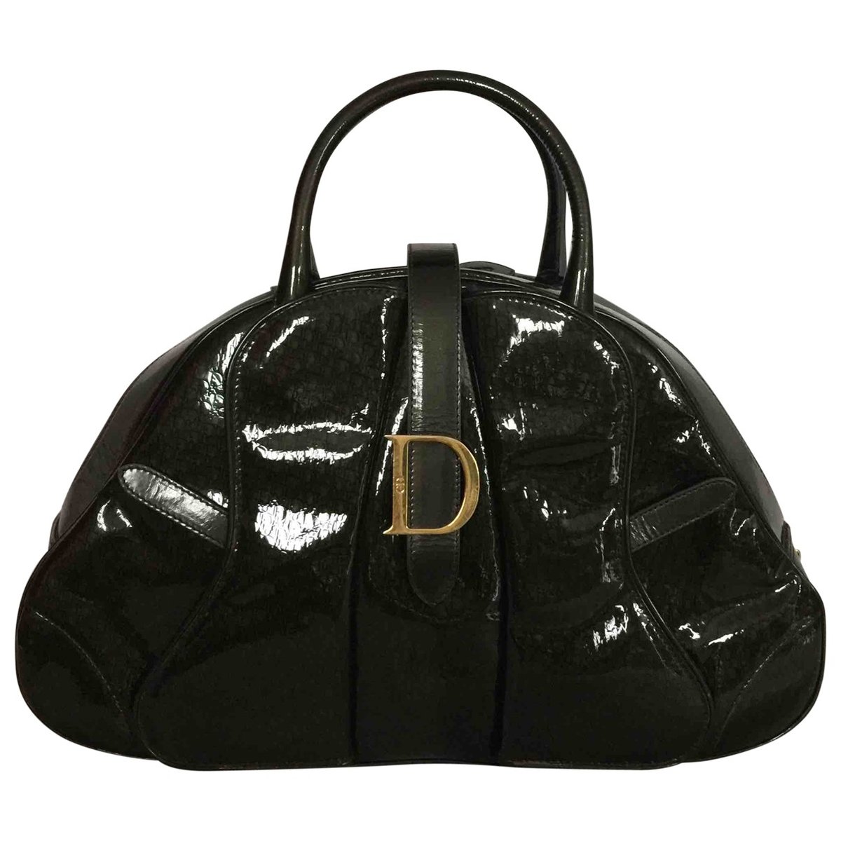 Saddle patent leather handbag