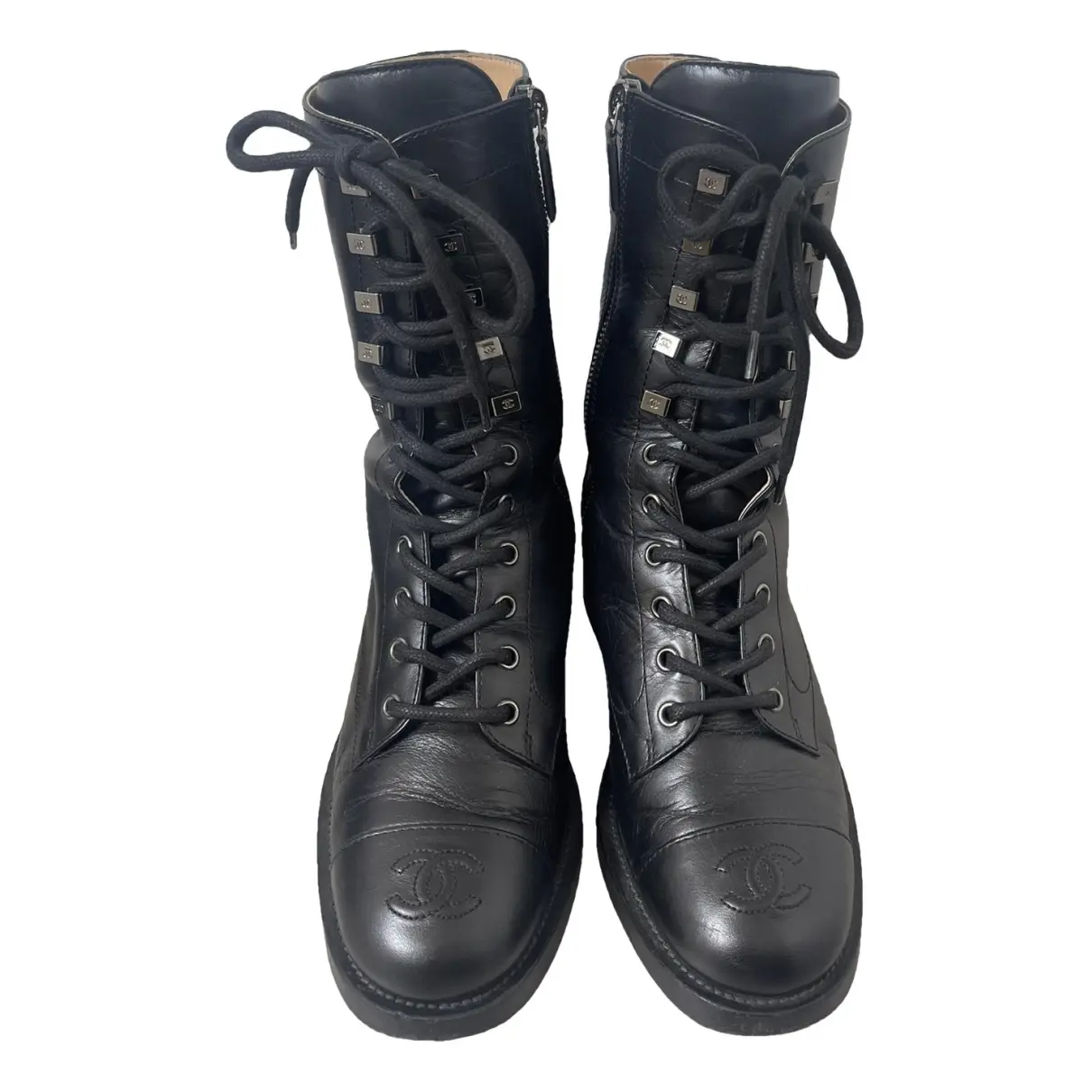 騎士靴皮革Chanel 黑色尺寸39 EU 在皮革- 37414617