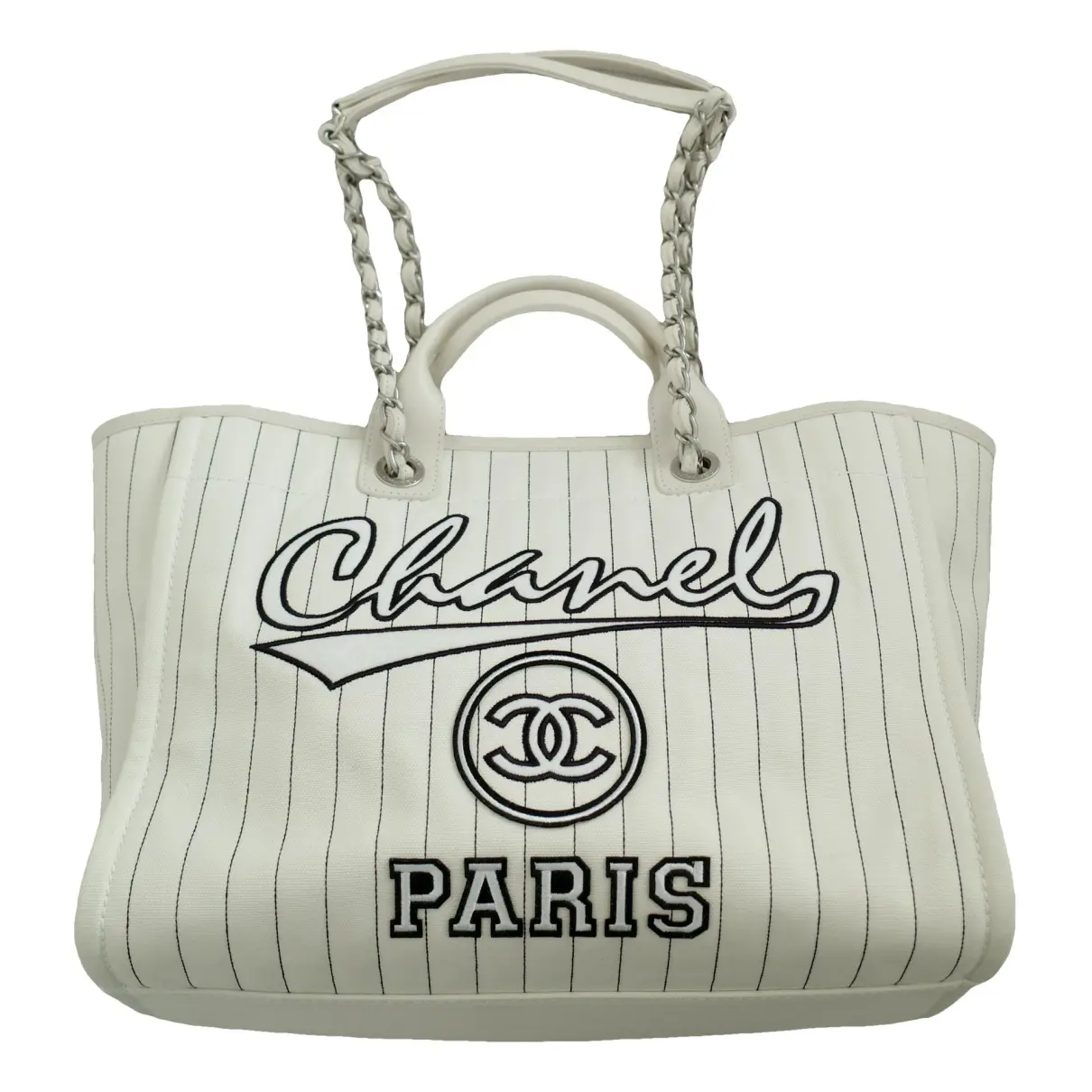 Chanel Womens Quilted Canvas Paris Biarritz Tote Cream Black Large Han -  Shop Linda's Stuff