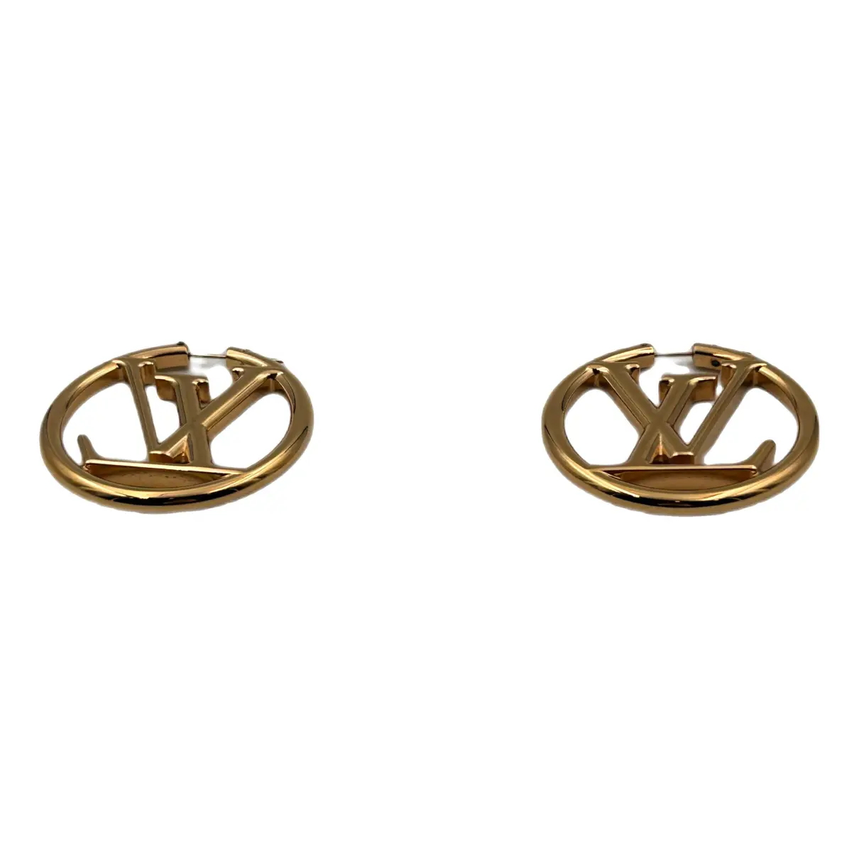 LOUIS VUITTON Metal Crystal LV Iconic Earrings Gold 1254651
