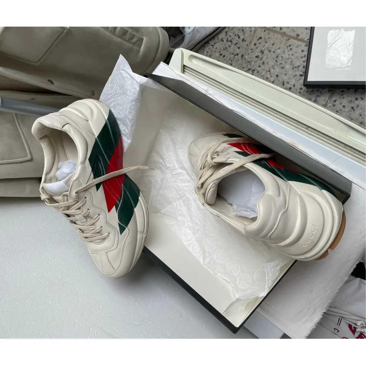 Buy Gucci Rhyton leather low trainers online