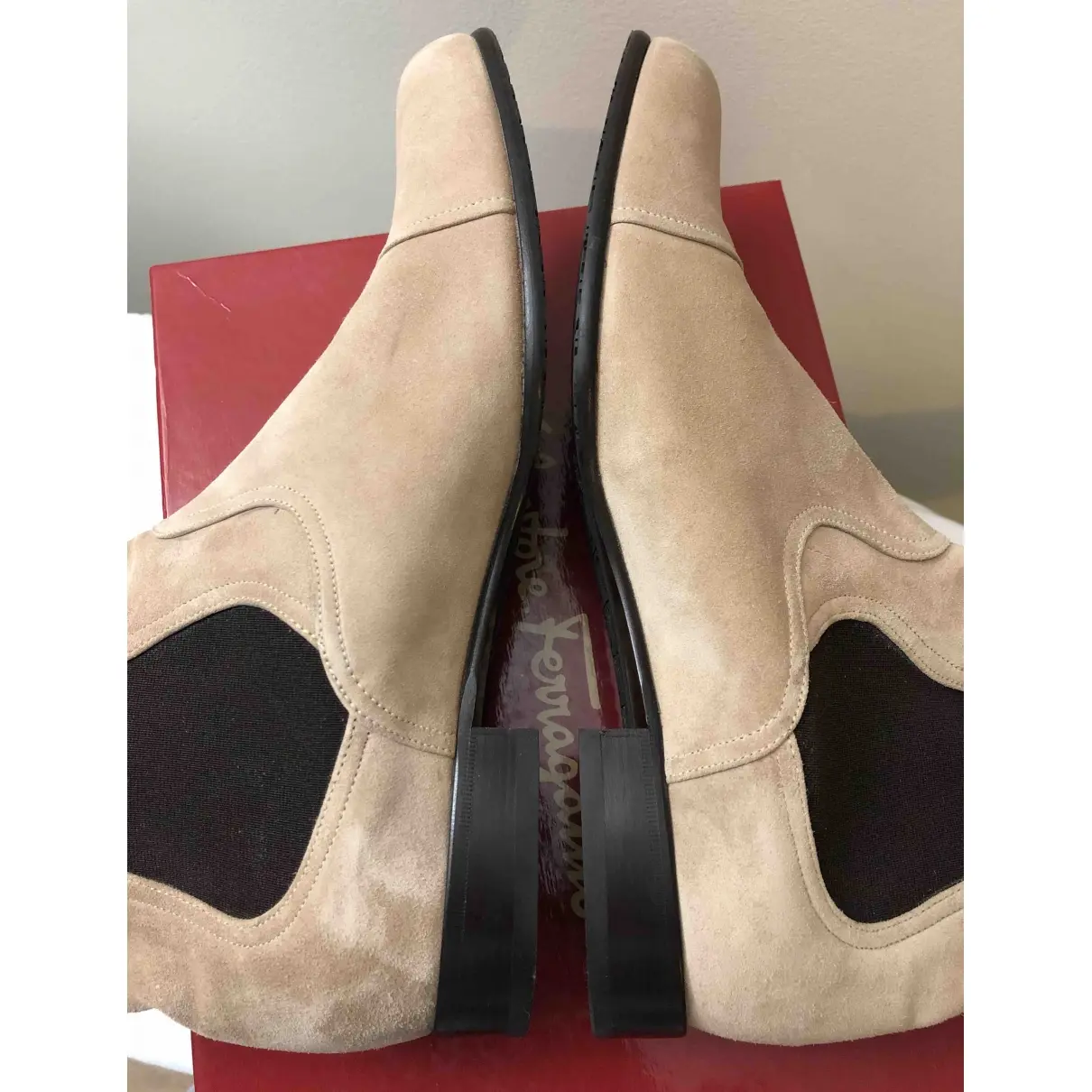 Buy Salvatore Ferragamo Beige Suede Boots online