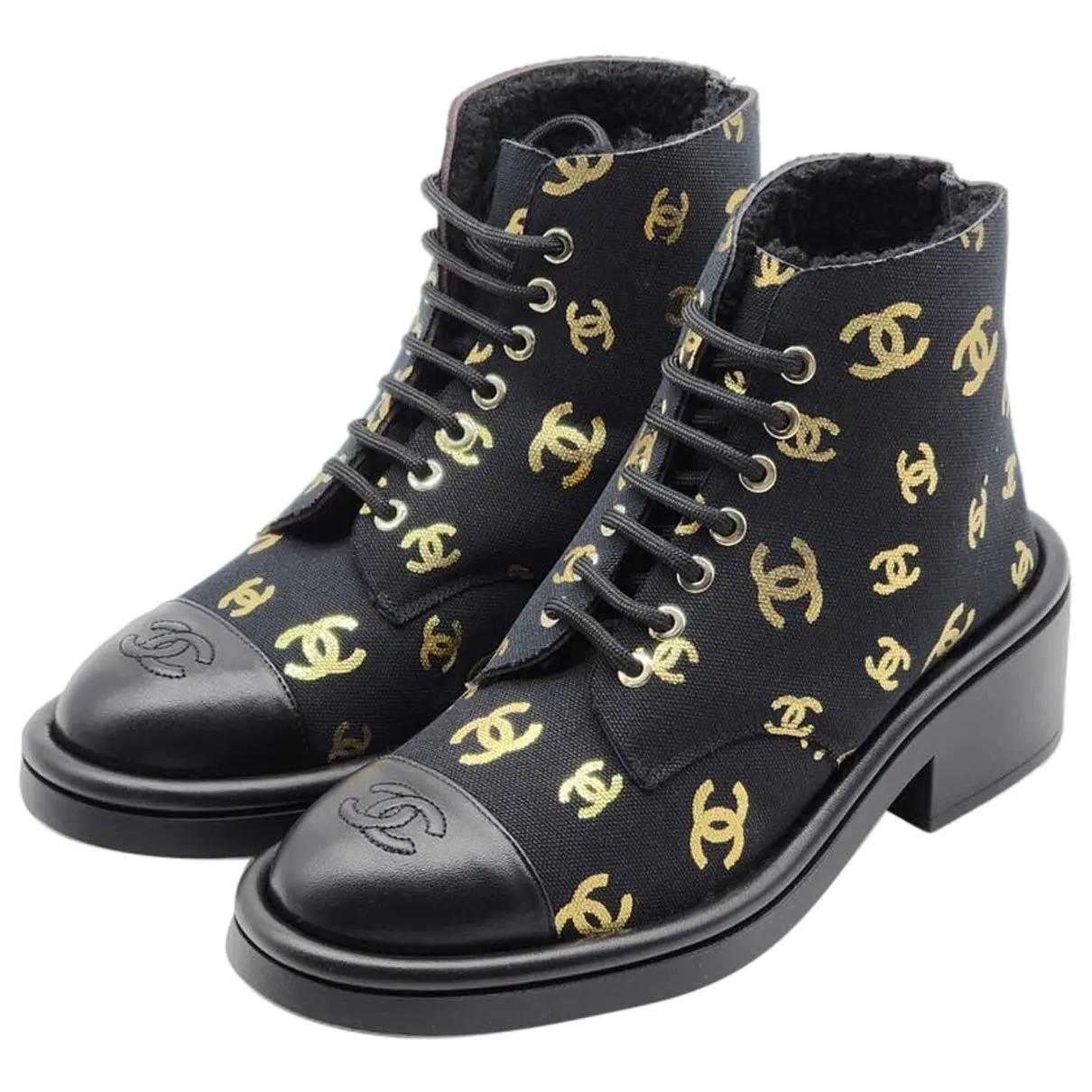 Cloth lace up boots Chanel
