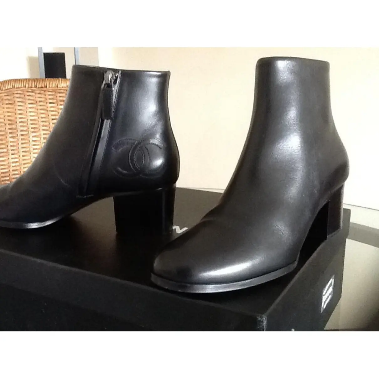 Chanel Black Leather Ankle boots for sale