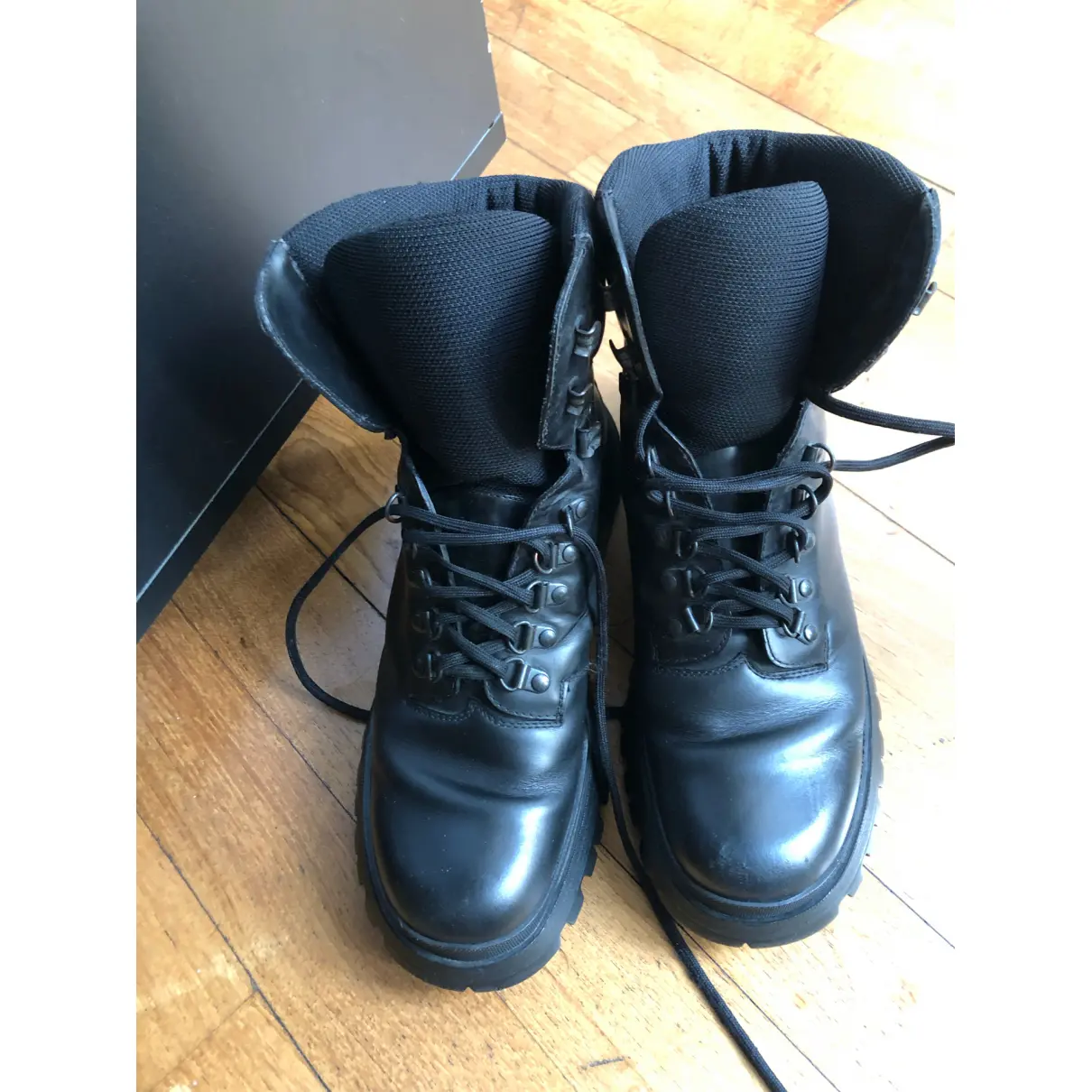 Buy Prada Block Combat leather biker boots online - Vintage