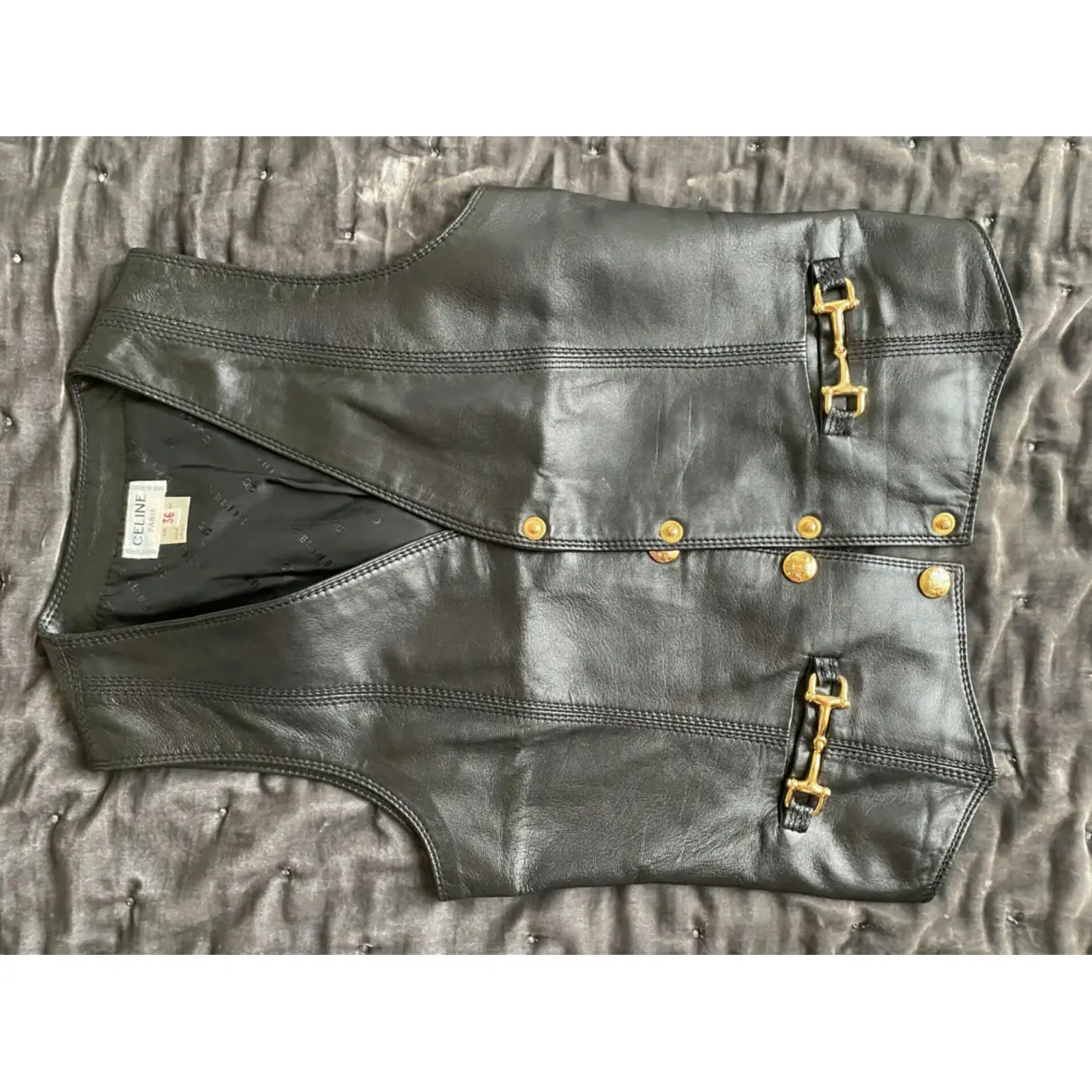Leather biker jacket Celine - Vintage