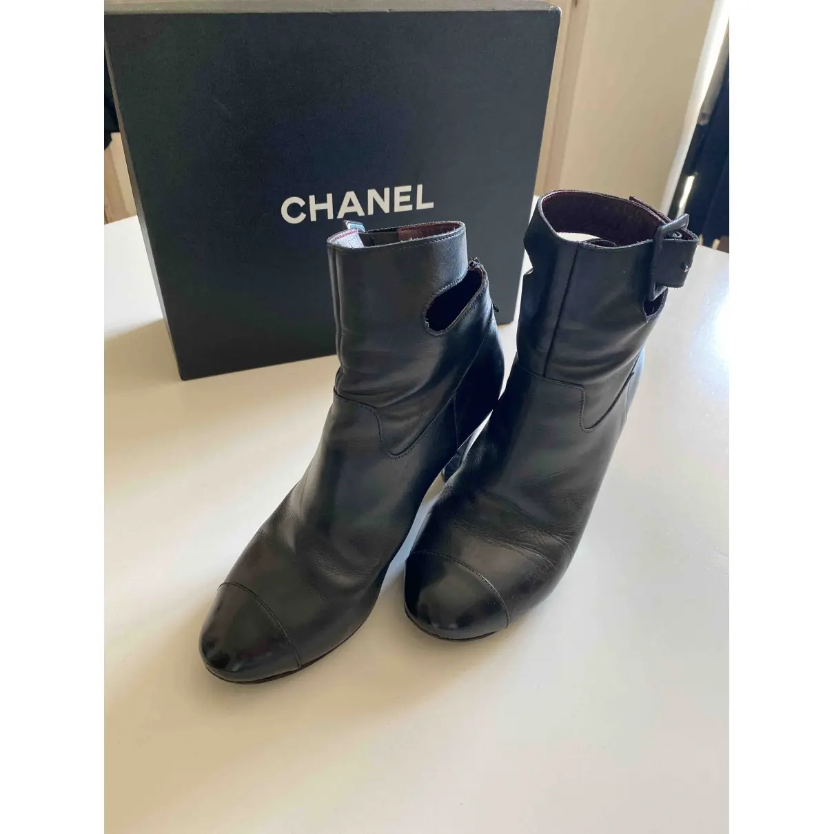 Buy Chanel Leather buckled boots online