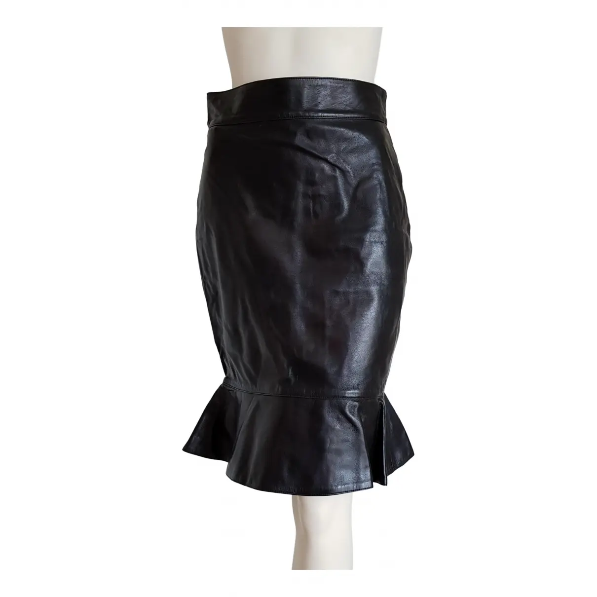Leather mid-length skirt Claude Montana - Vintage