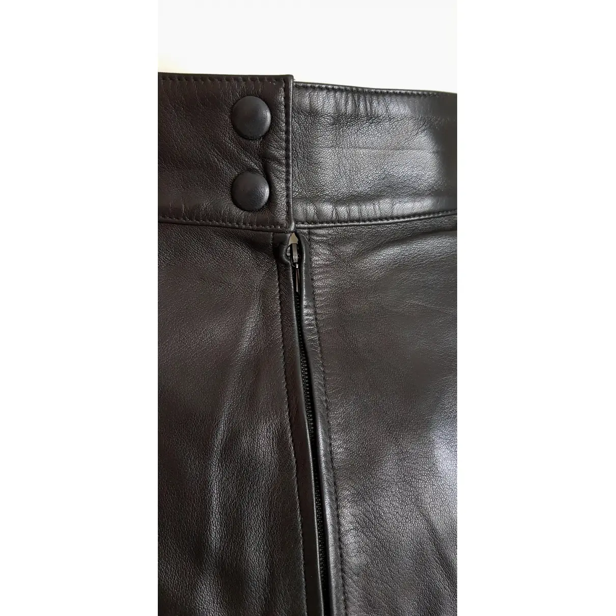 Leather mid-length skirt Claude Montana - Vintage