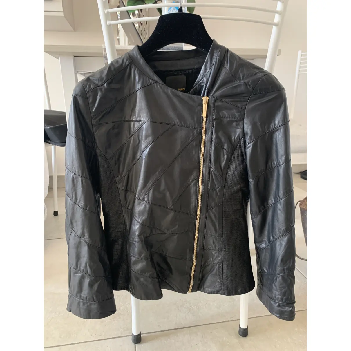 Leather biker jacket Fendi