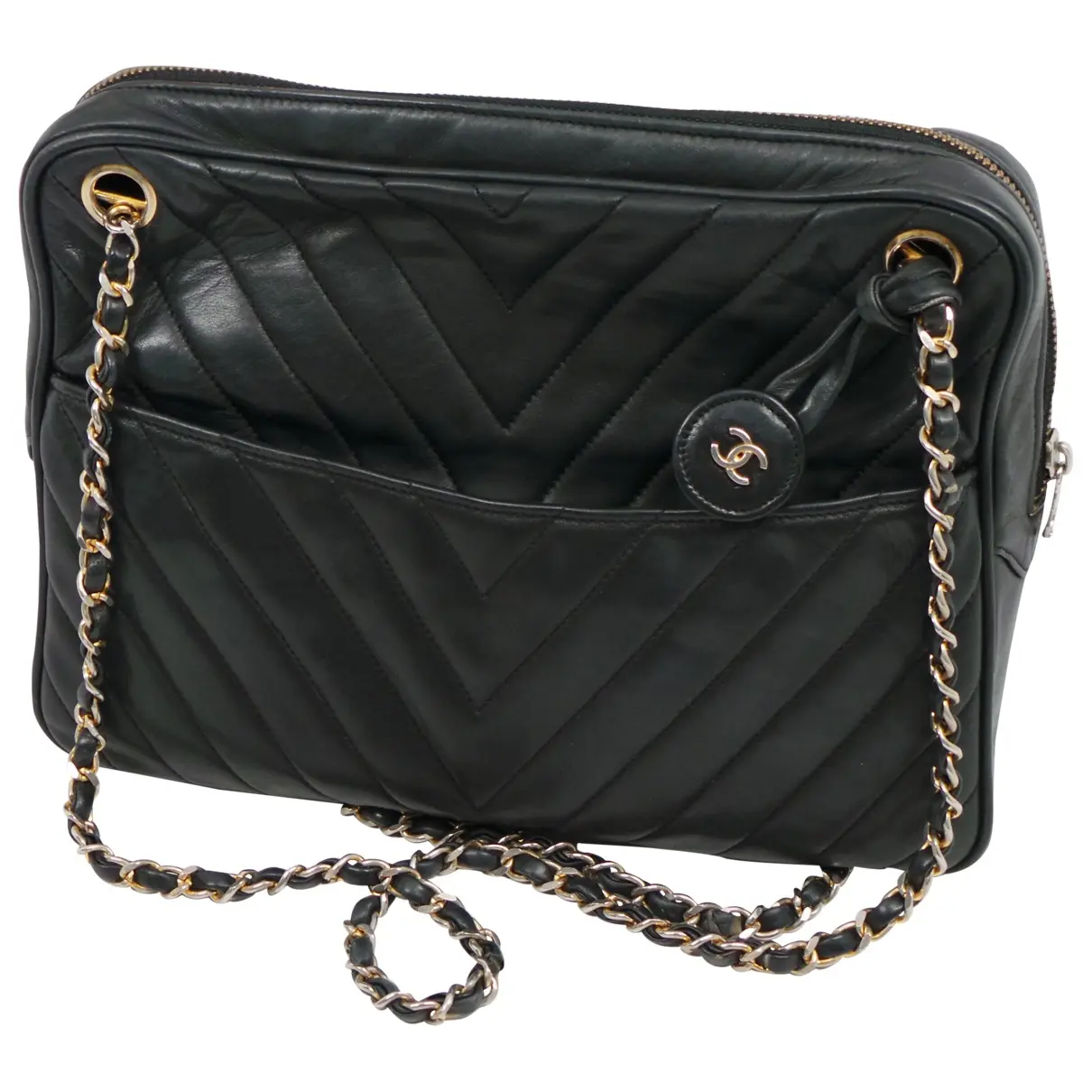 Black Leather Handbag Camera Chanel