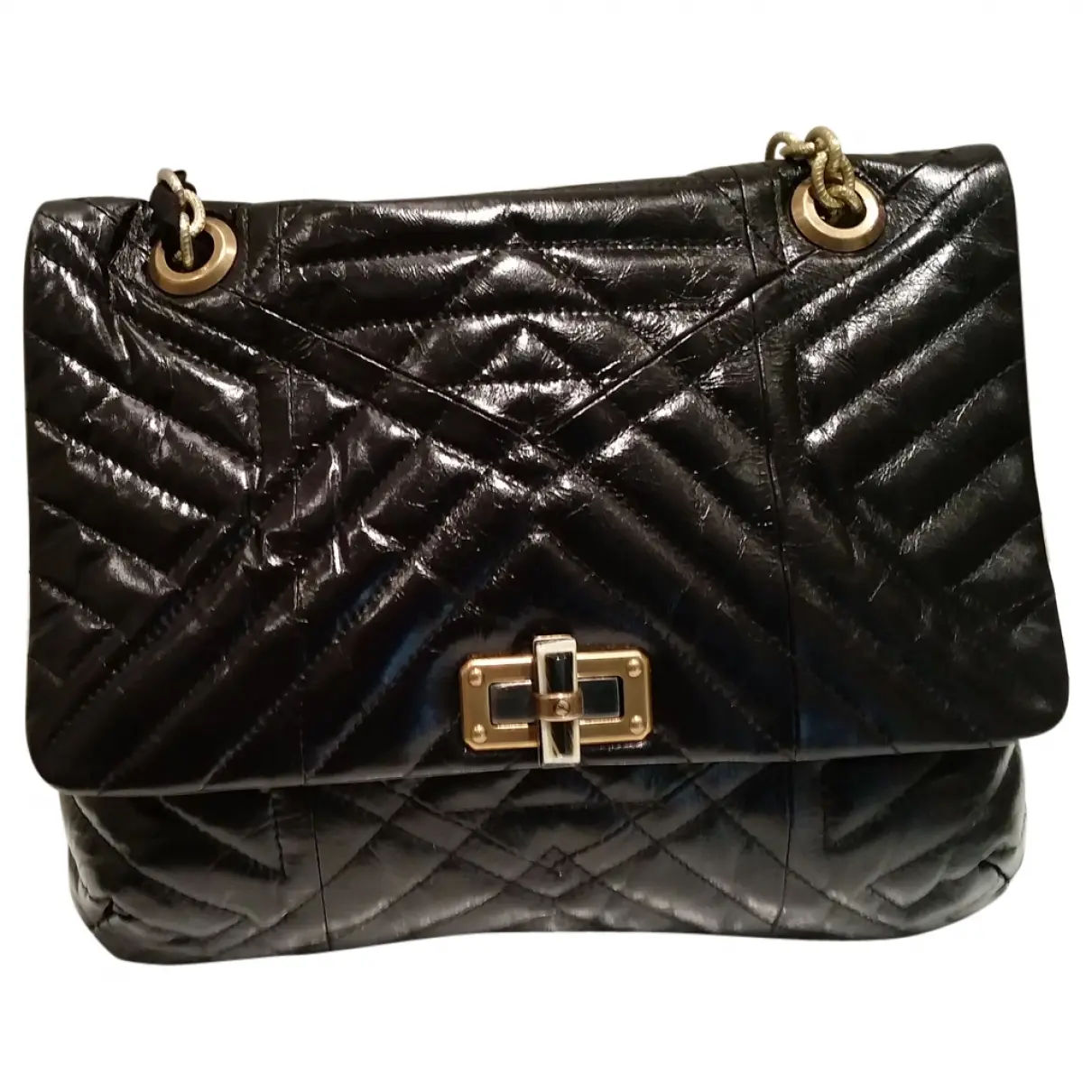 Black Leather Handbag Happy Lanvin