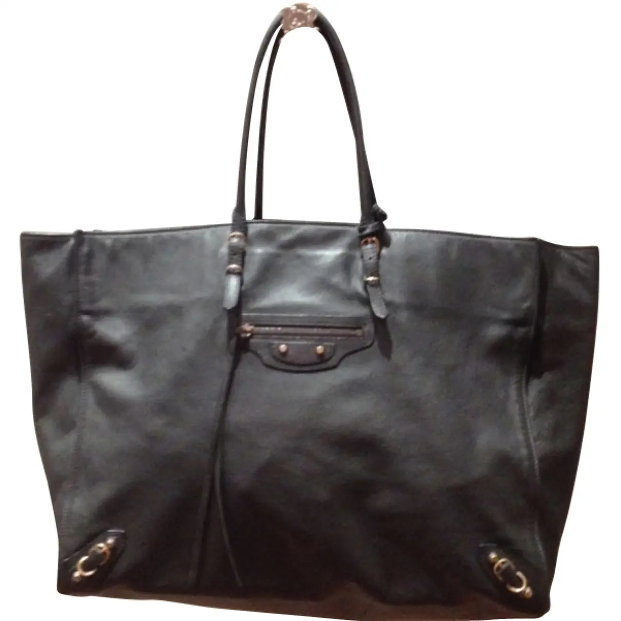 Black Leather Handbag Papier Balenciaga