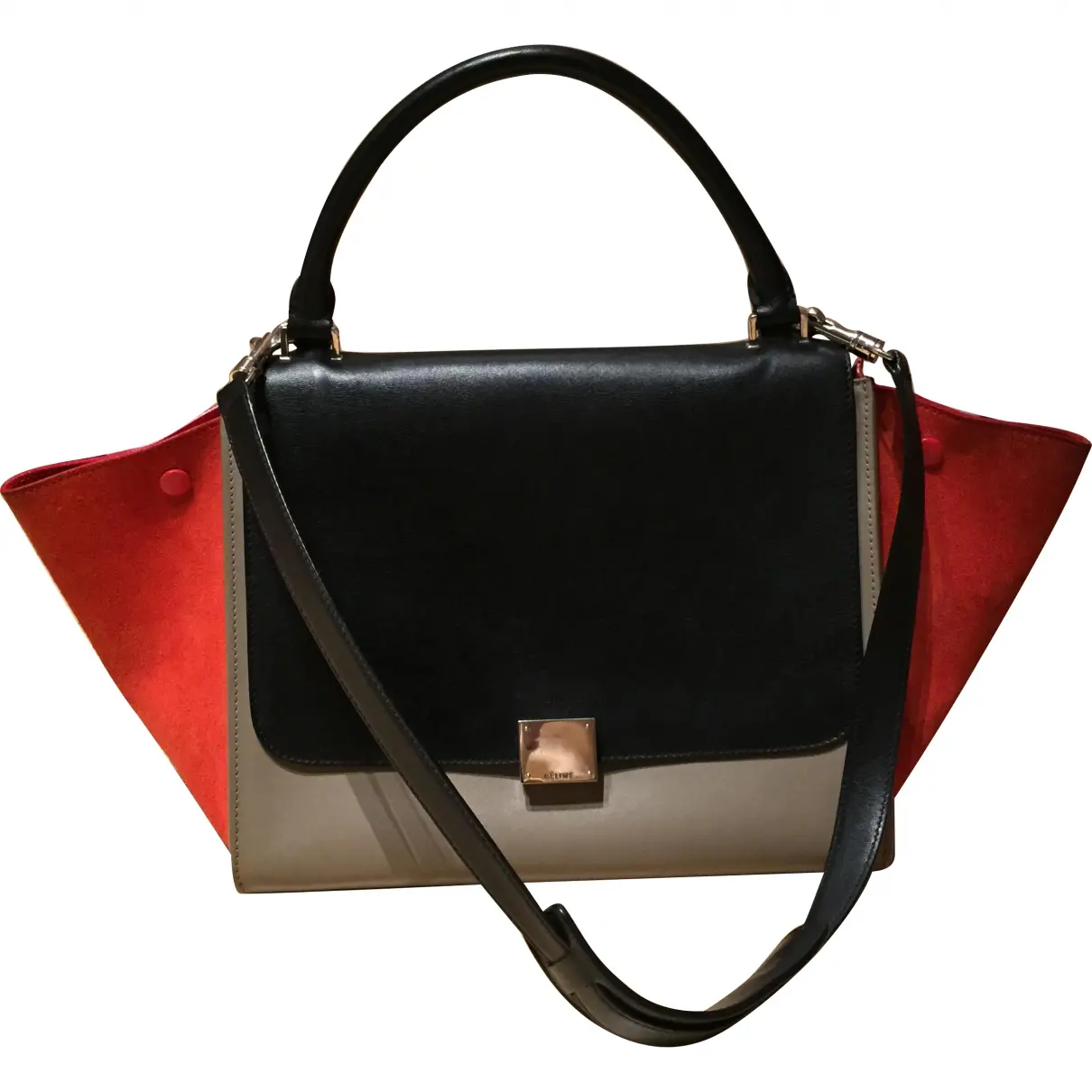 Black Leather Handbag Trapèze Celine
