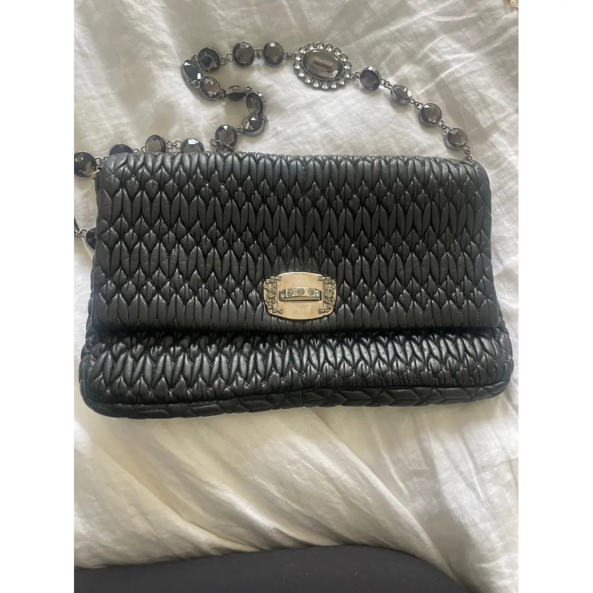 Buy Miu Miu Miu Crystal leather handbag online