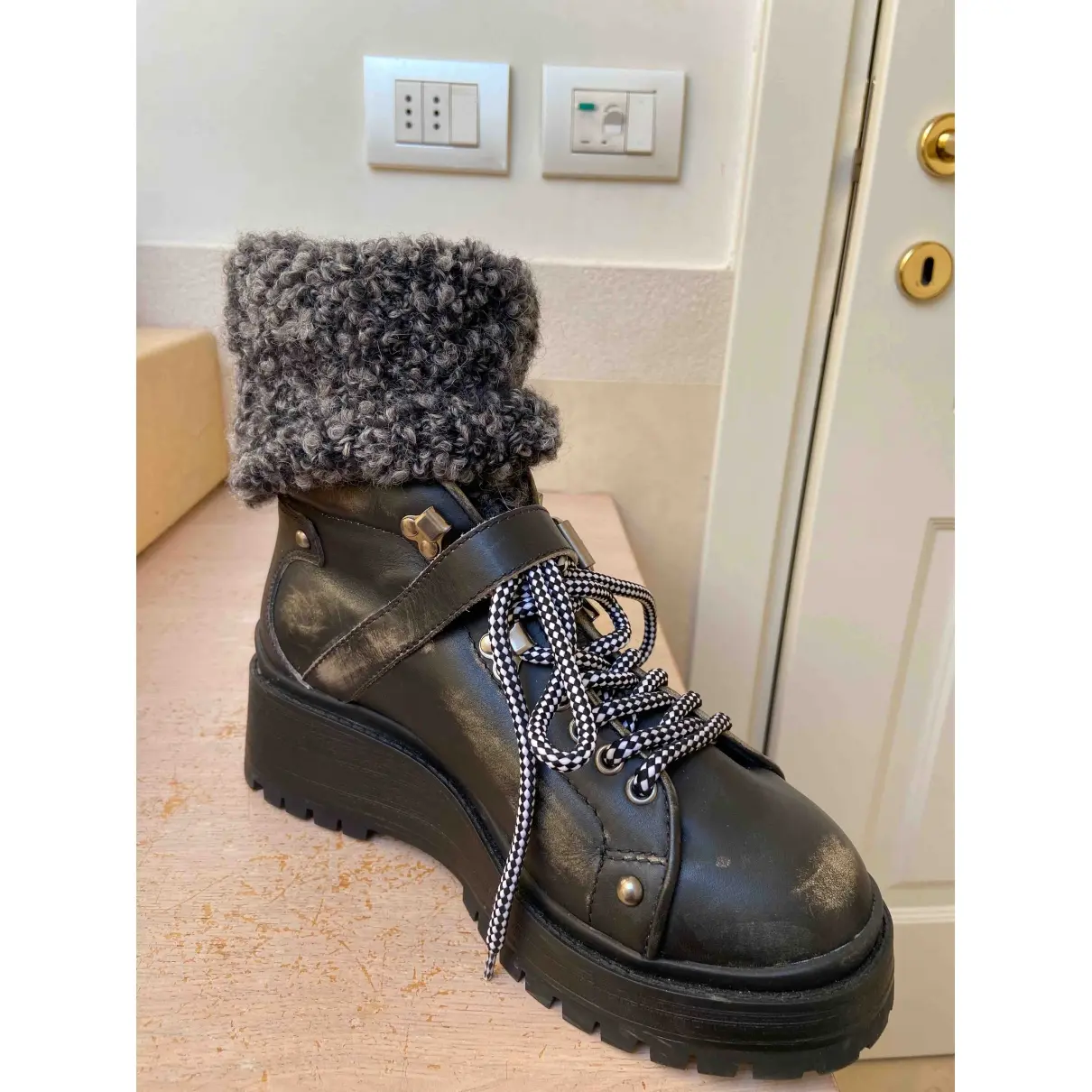 Miu Miu Leather lace up boots for sale