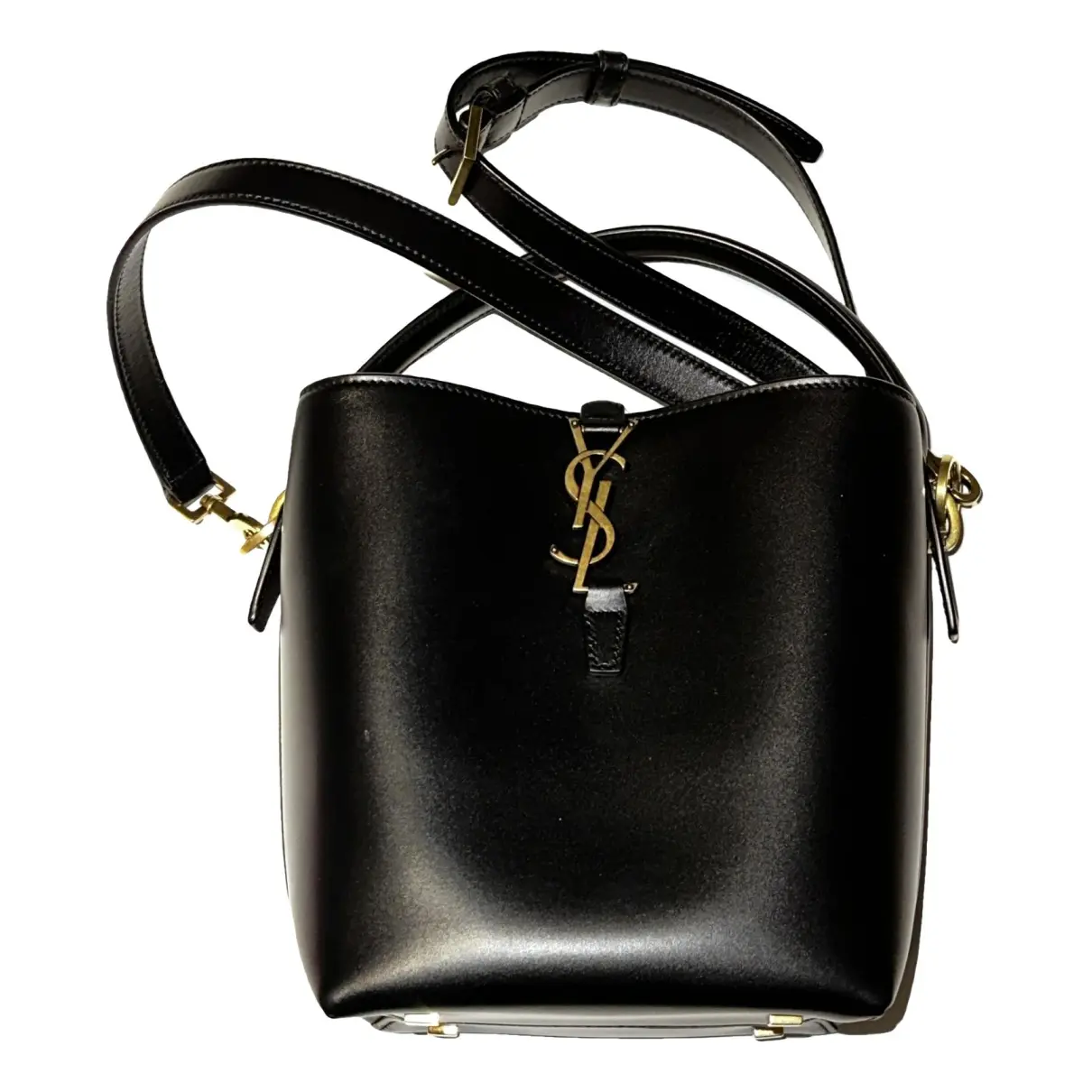 Monogram bucket leather handbag