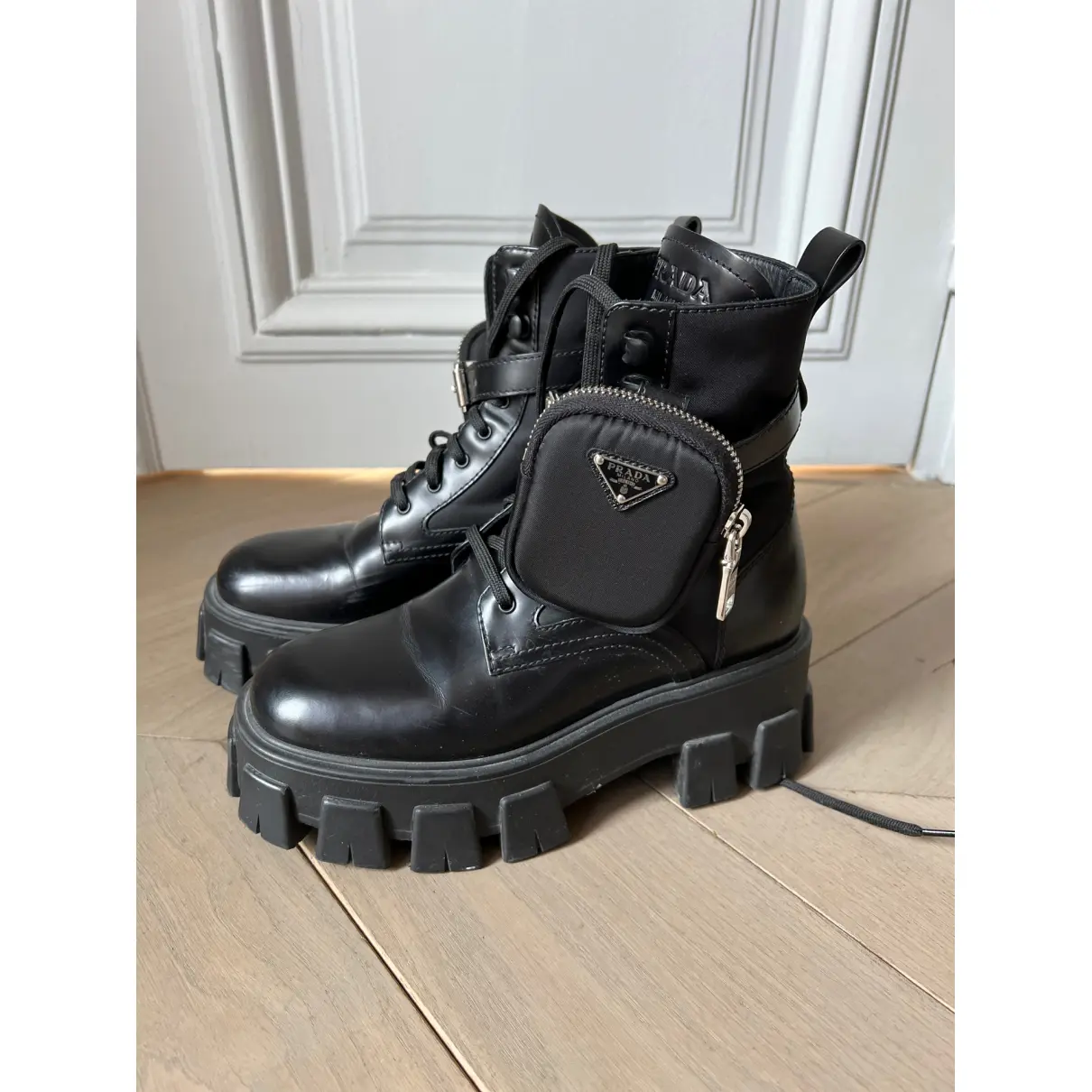 Buy Prada Monolith leather ankle boots online