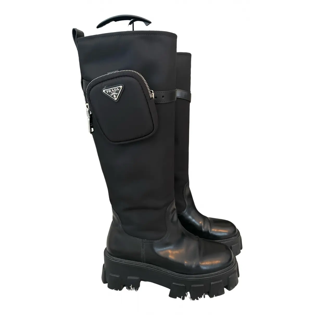 Monolith leather riding boots Prada