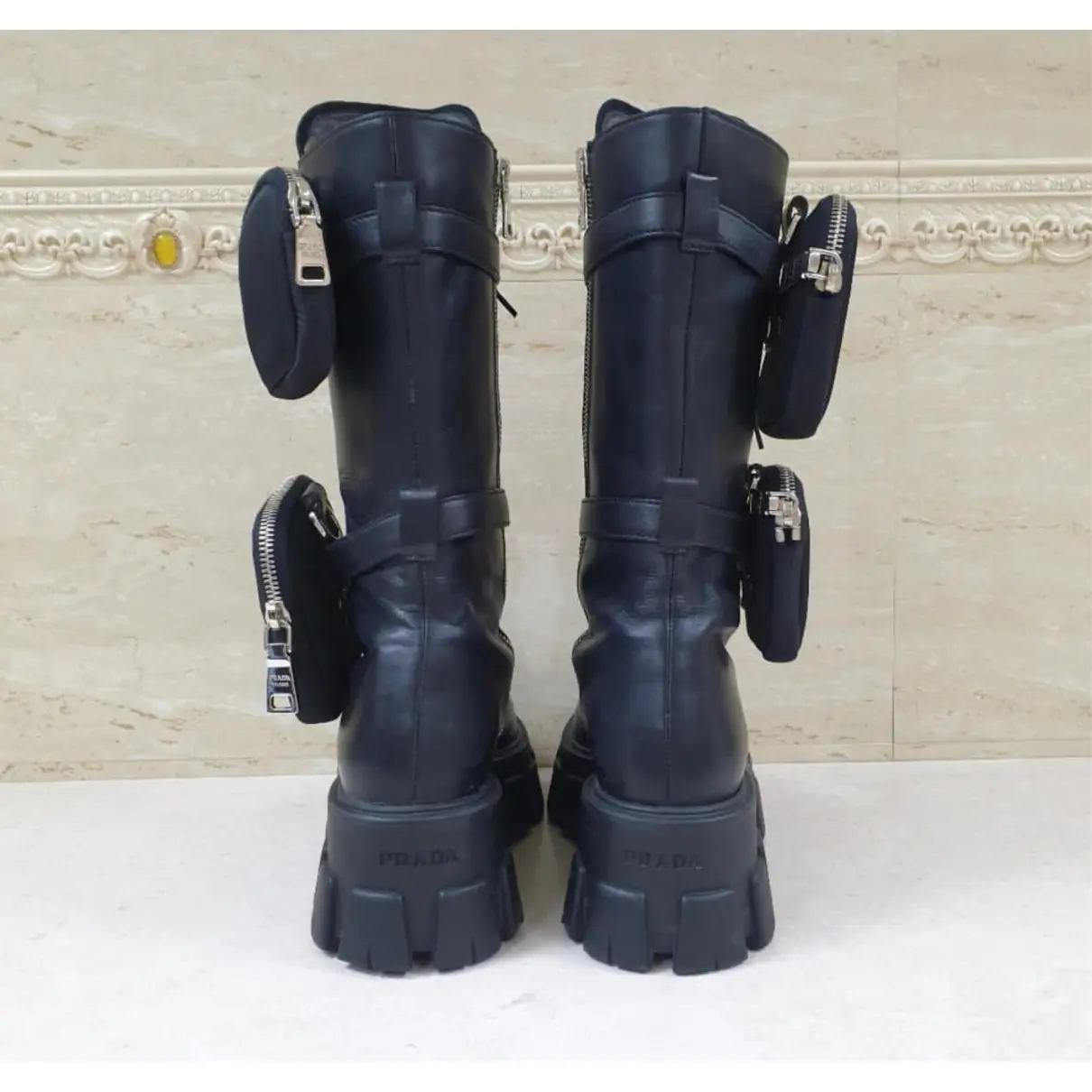 Monolith leather biker boots Prada