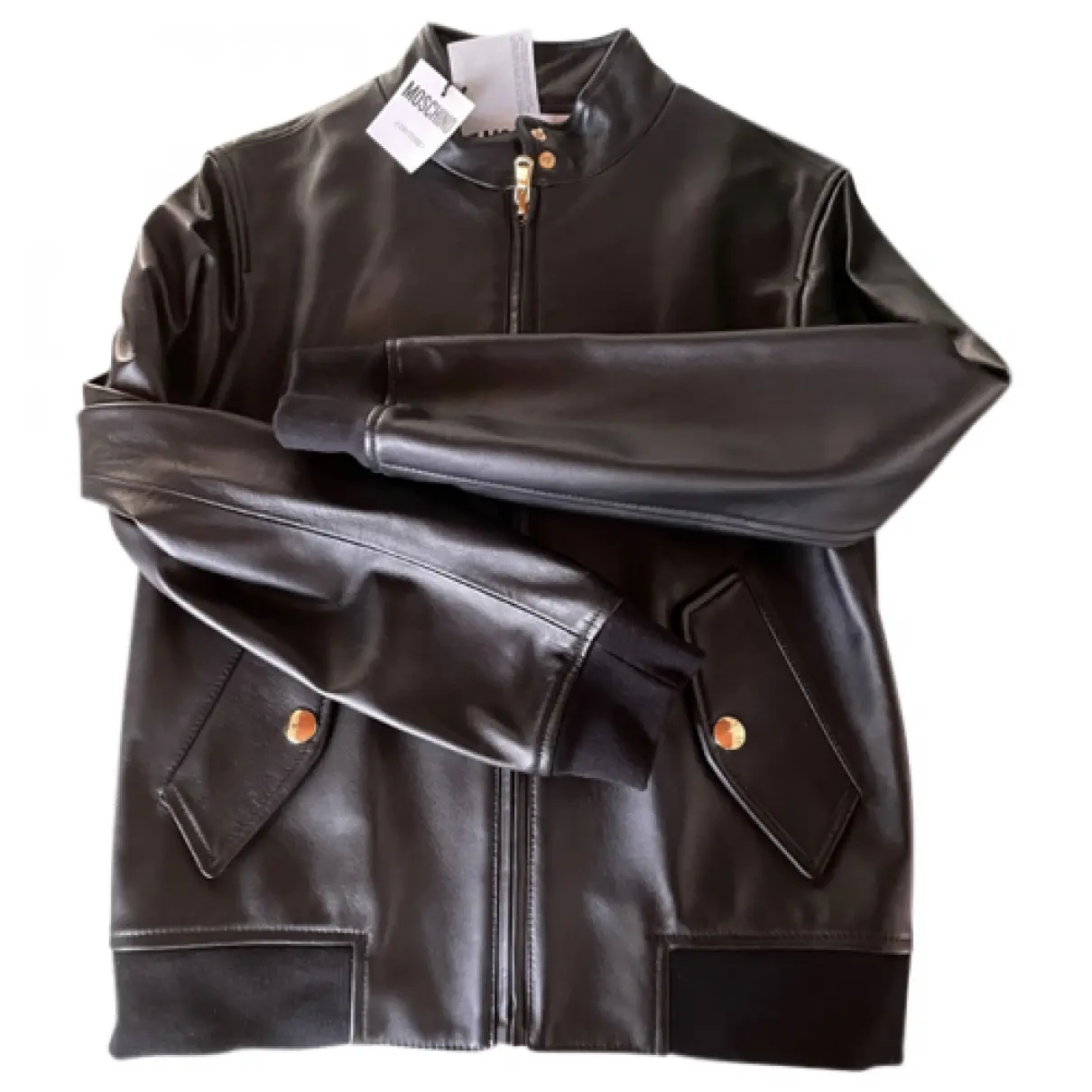 Leather biker jacket Moschino