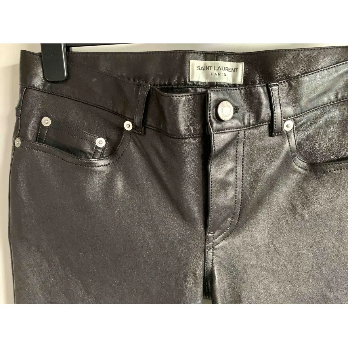 Leather straight pants Saint Laurent