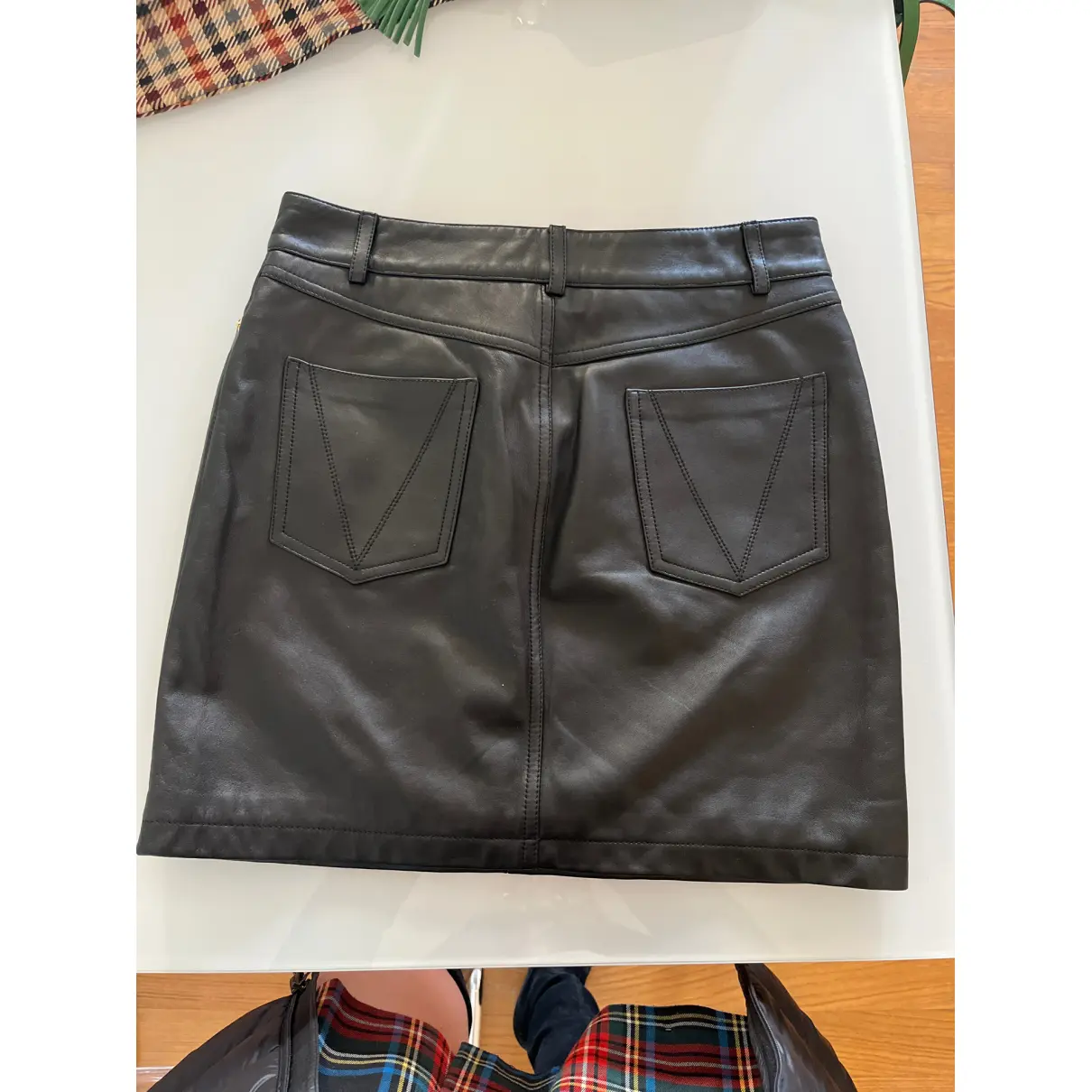 Leather mid-length skirt Versace
