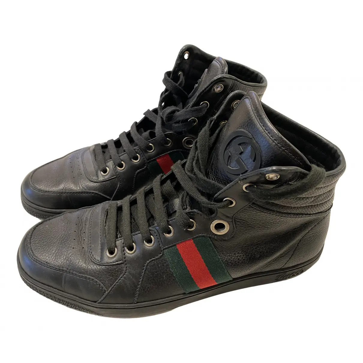Web leather high trainers Gucci