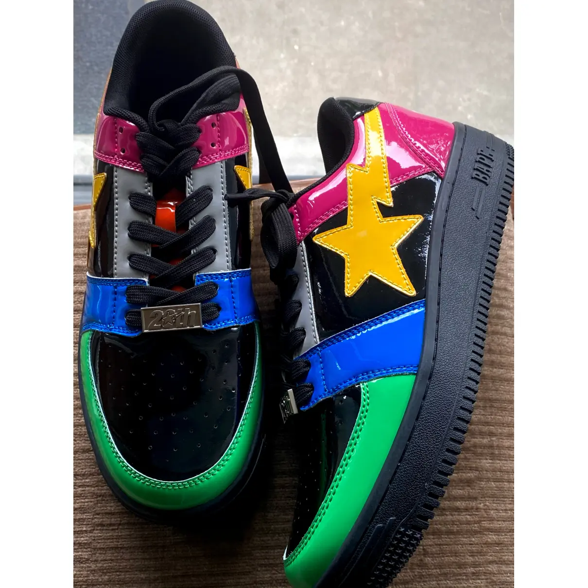 Buy A Bathing Ape Bapesta patent leather low trainers online