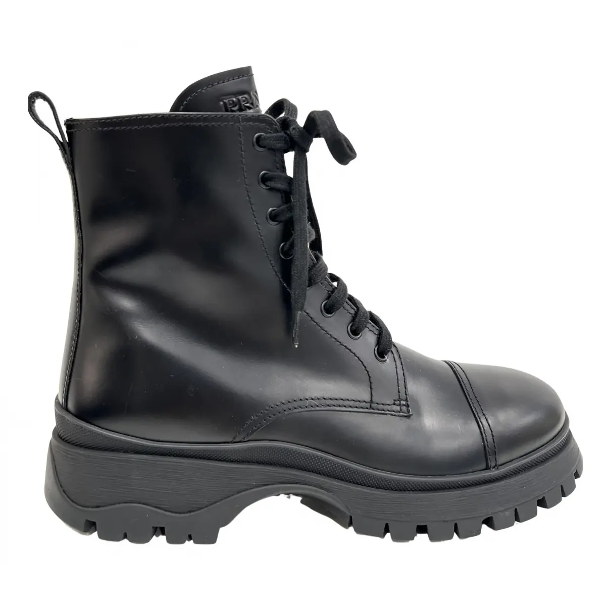 Block Combat patent leather lace up boots