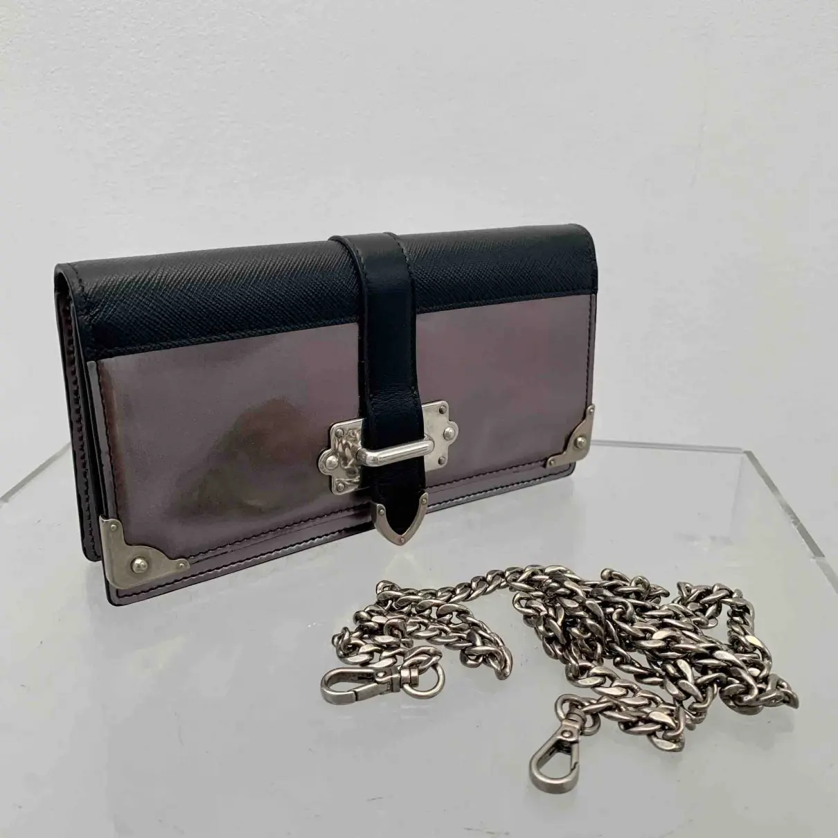 Cahier Chain patent leather crossbody bag Prada