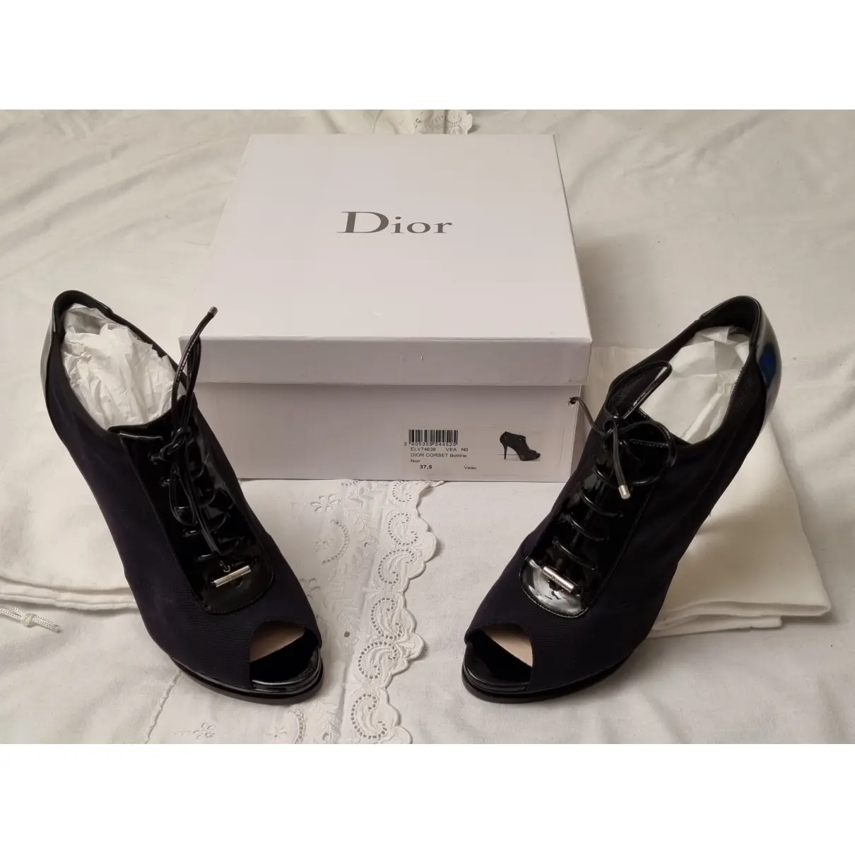 Patent leather open toe boots Dior