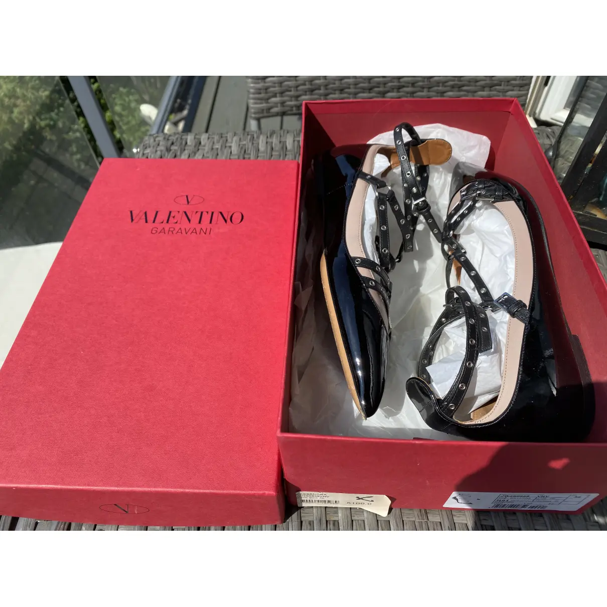 Buy Valentino Garavani Rockstud patent leather ballet flats online