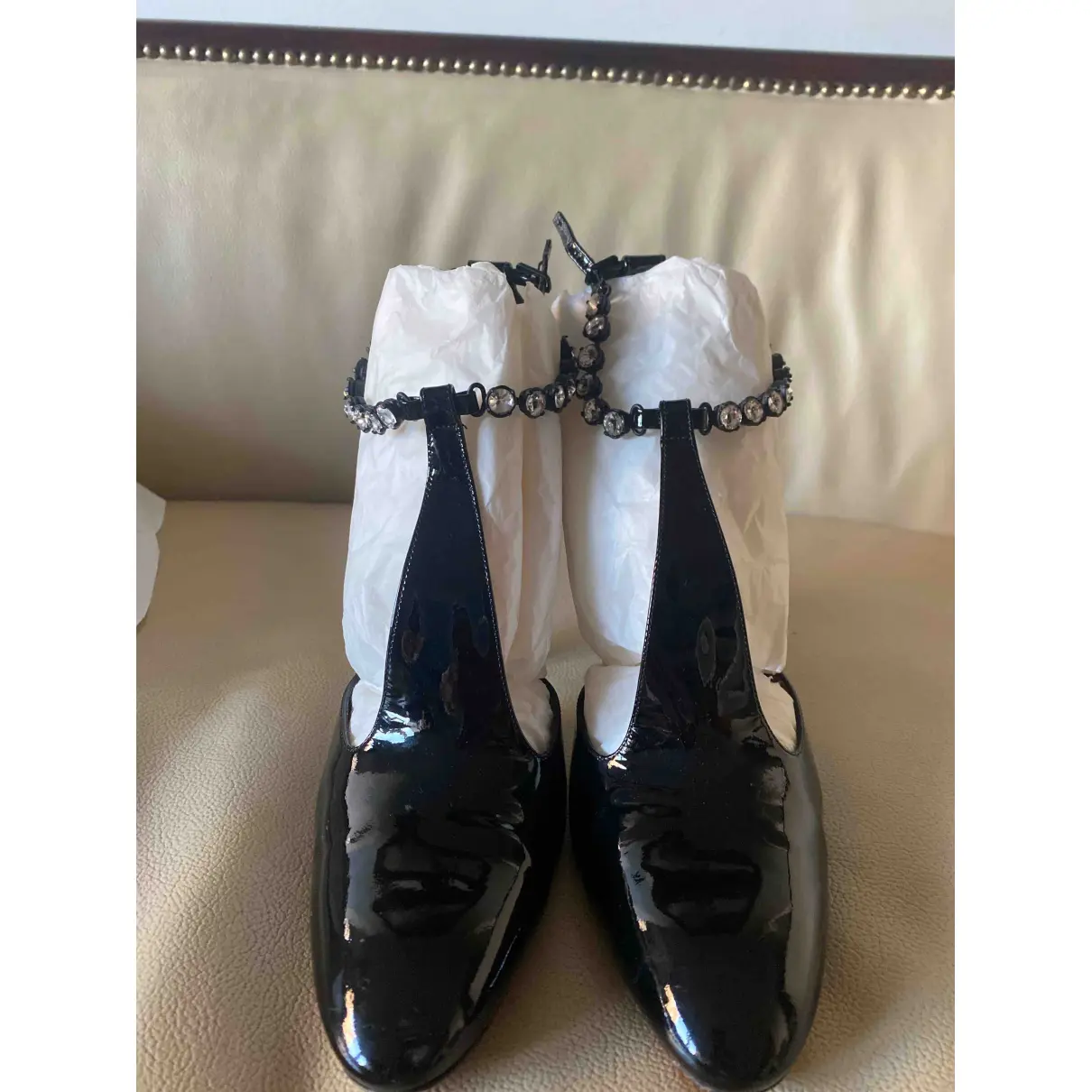 Triangle Heel patent leather heels Celine