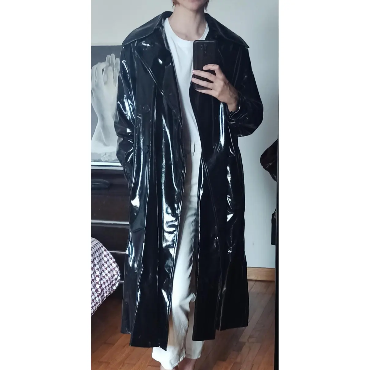 Patent leather trench coat Weili Zheng