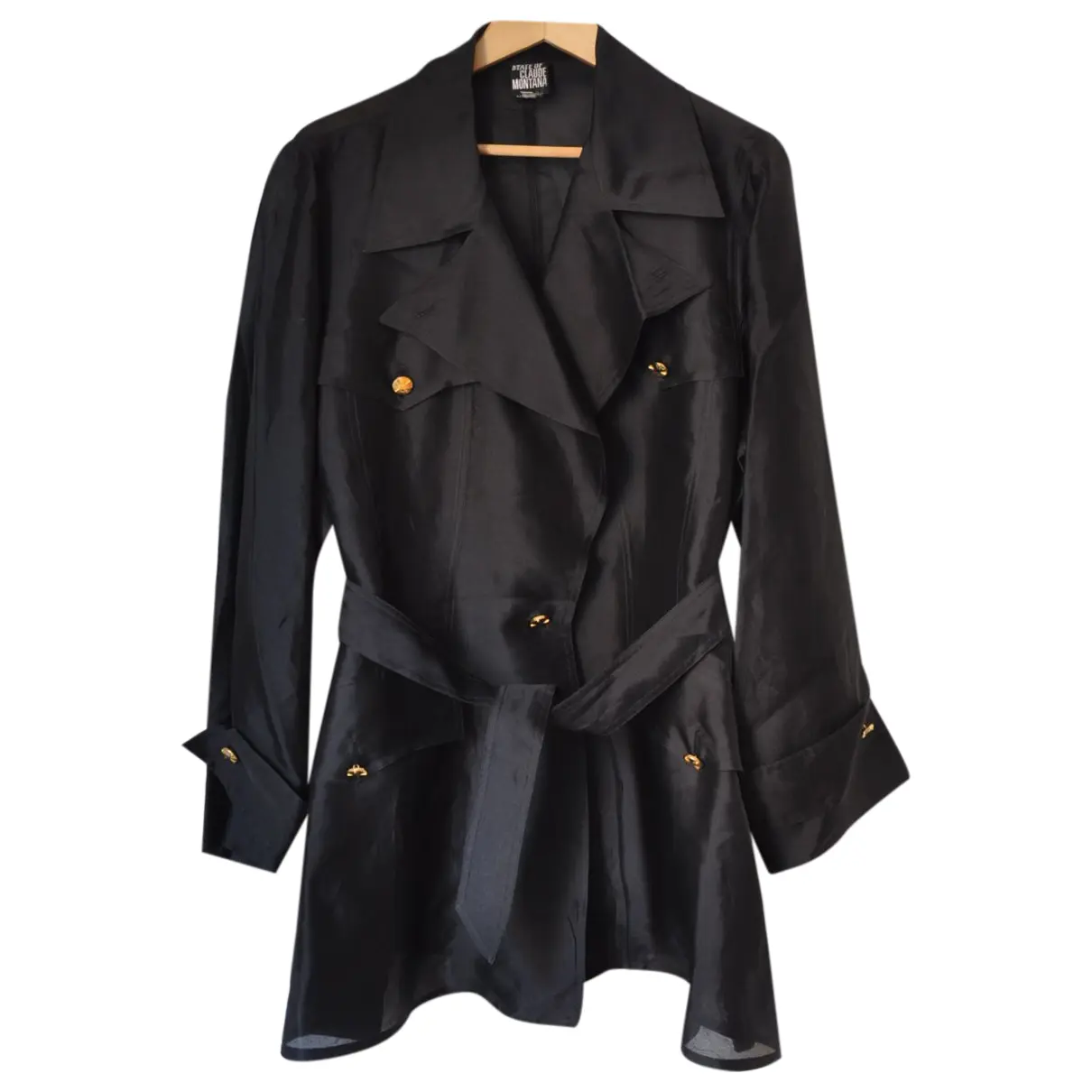 Silk trench coat Claude Montana - Vintage