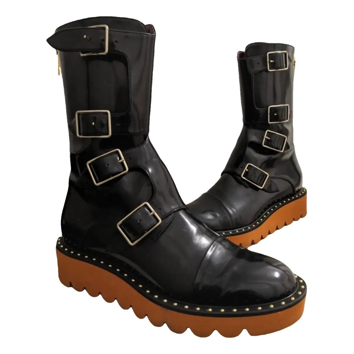 Vegan leather buckled boots