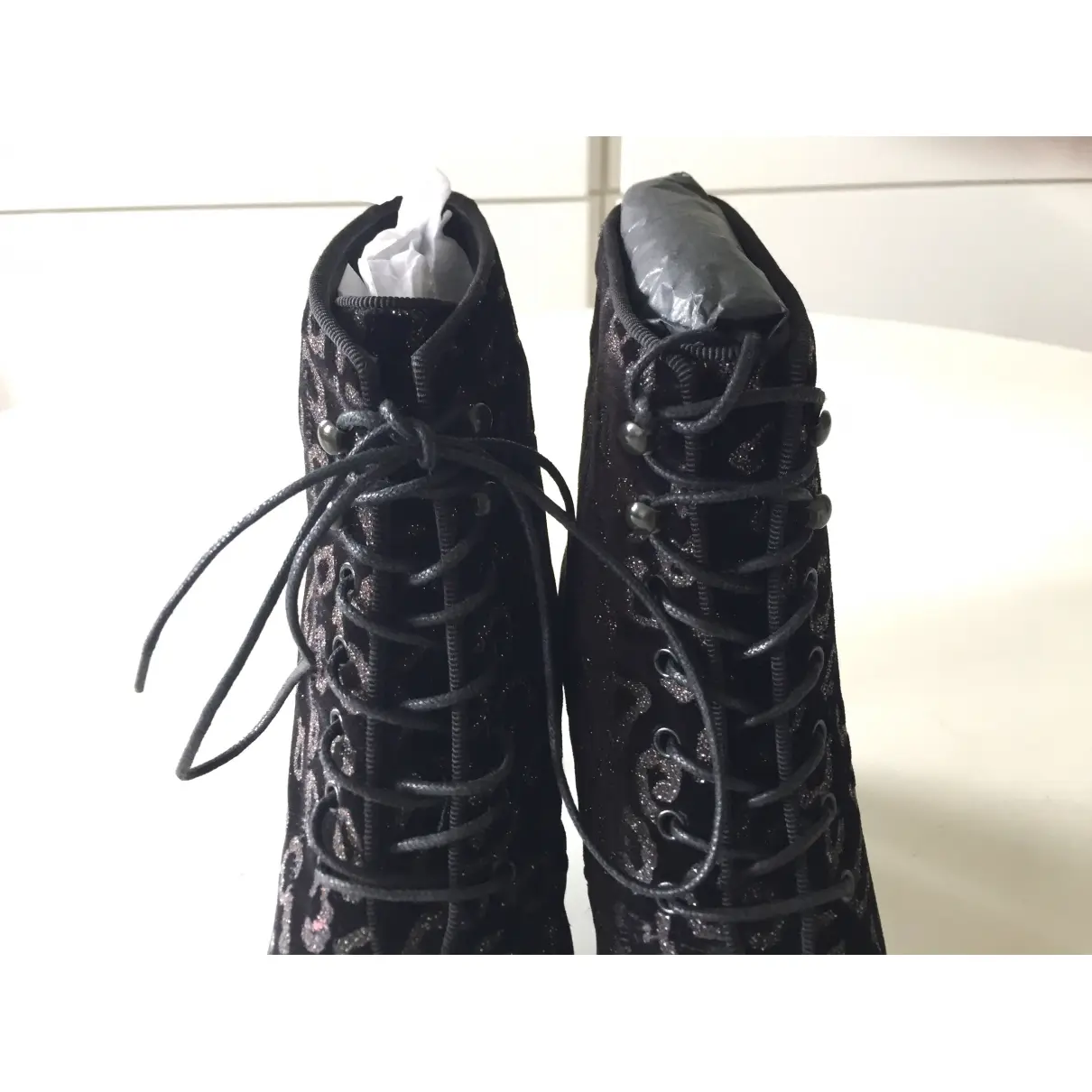 Velvet lace up boots Saint Laurent