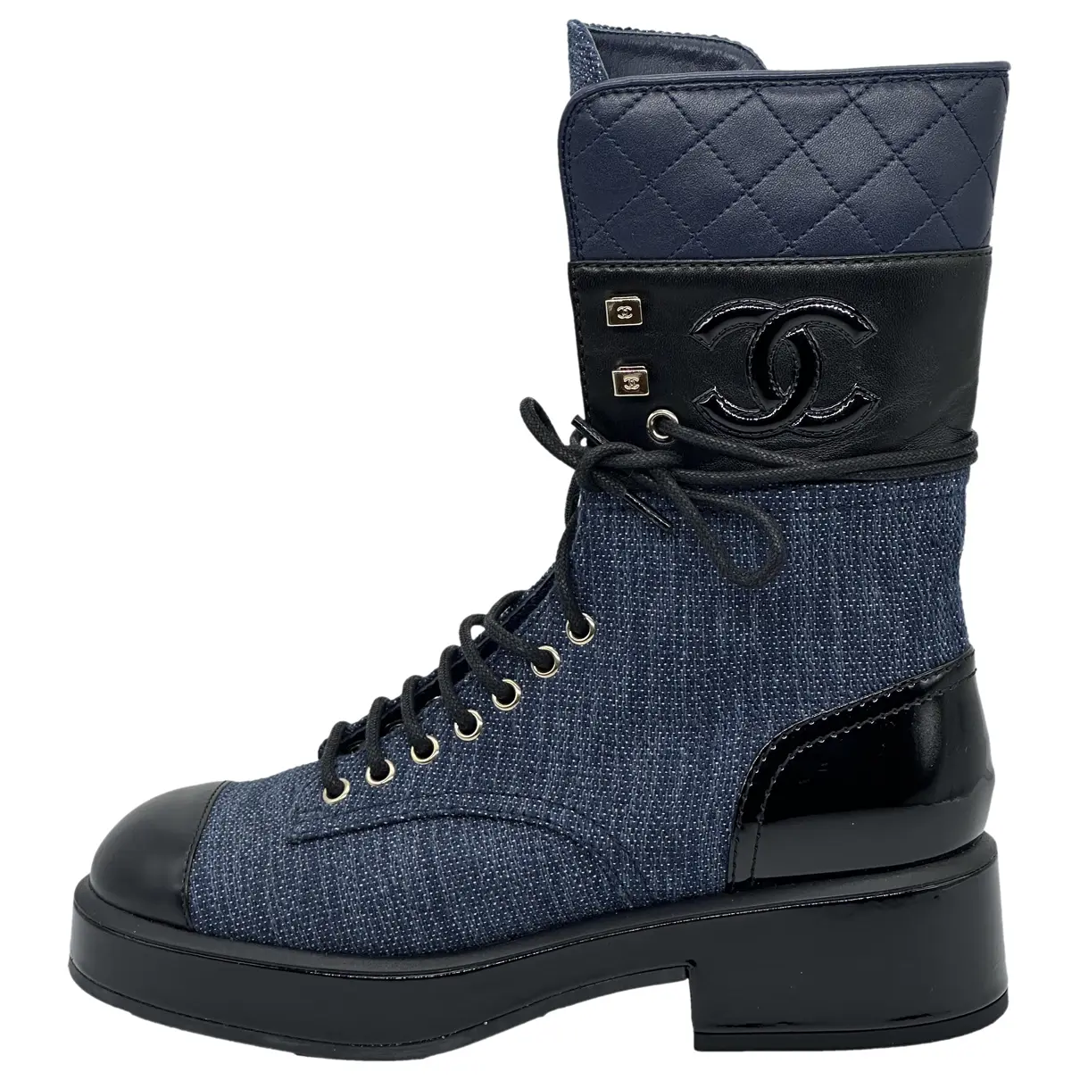 Cloth lace up boots Chanel
