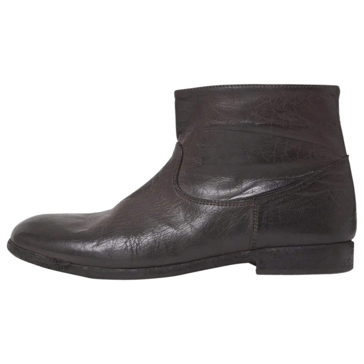 CHOCOLATE GRAINED LEATHER ANKLE BOOTS Bonpoint