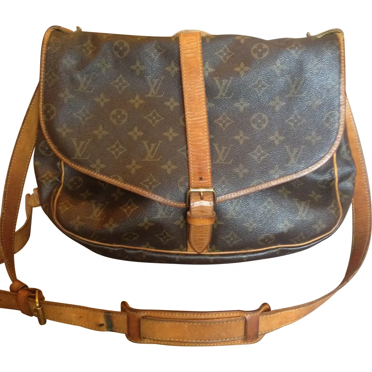 Brown Cloth Handbag Saumur Louis Vuitton