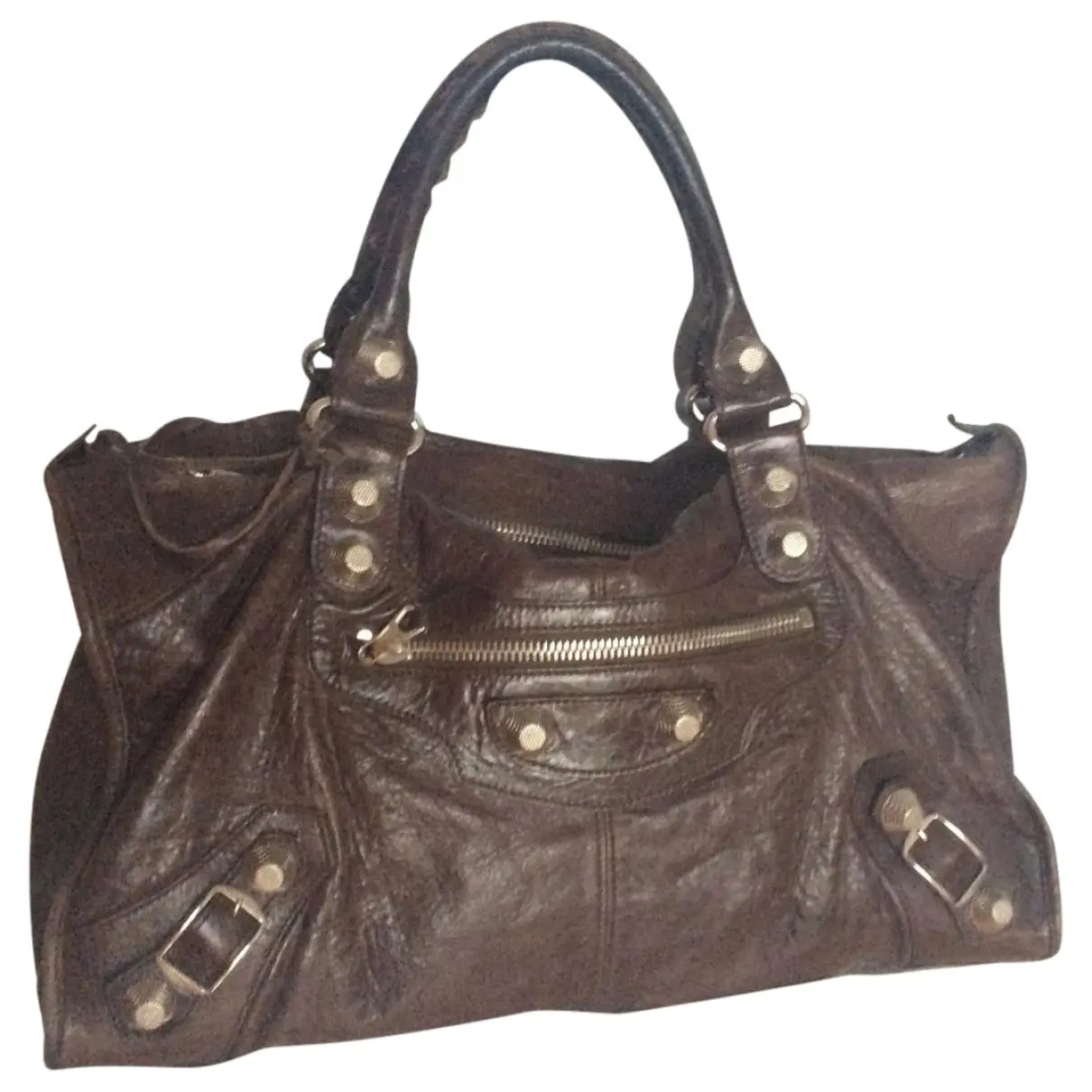 Brown Leather Handbag Work Balenciaga