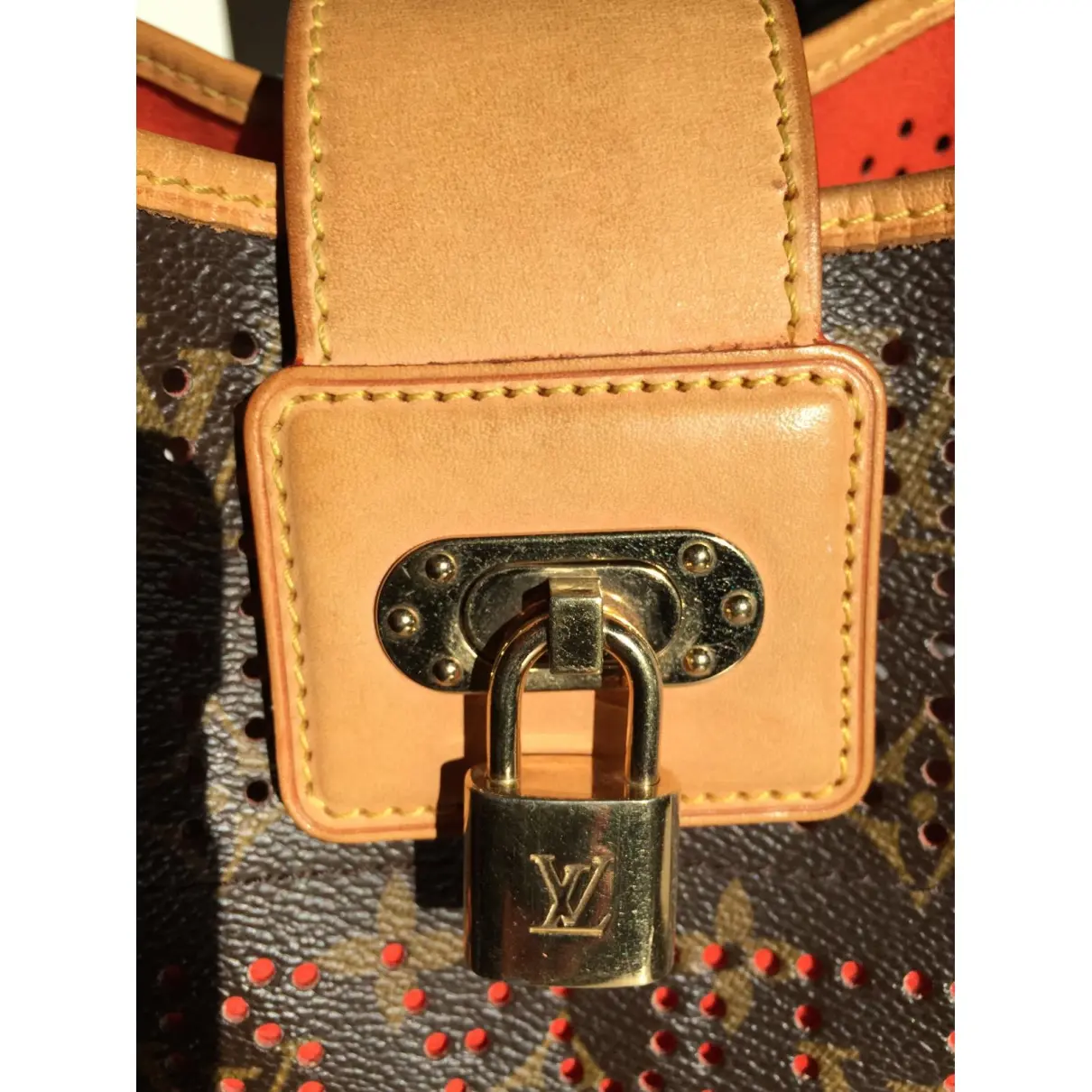 Brown leather and orange messenger bag Louis Vuitton