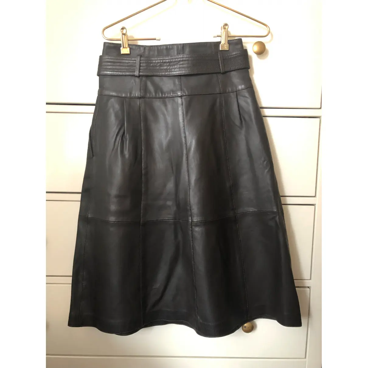 Buy Massimo Dutti Leather mid-length skirt online